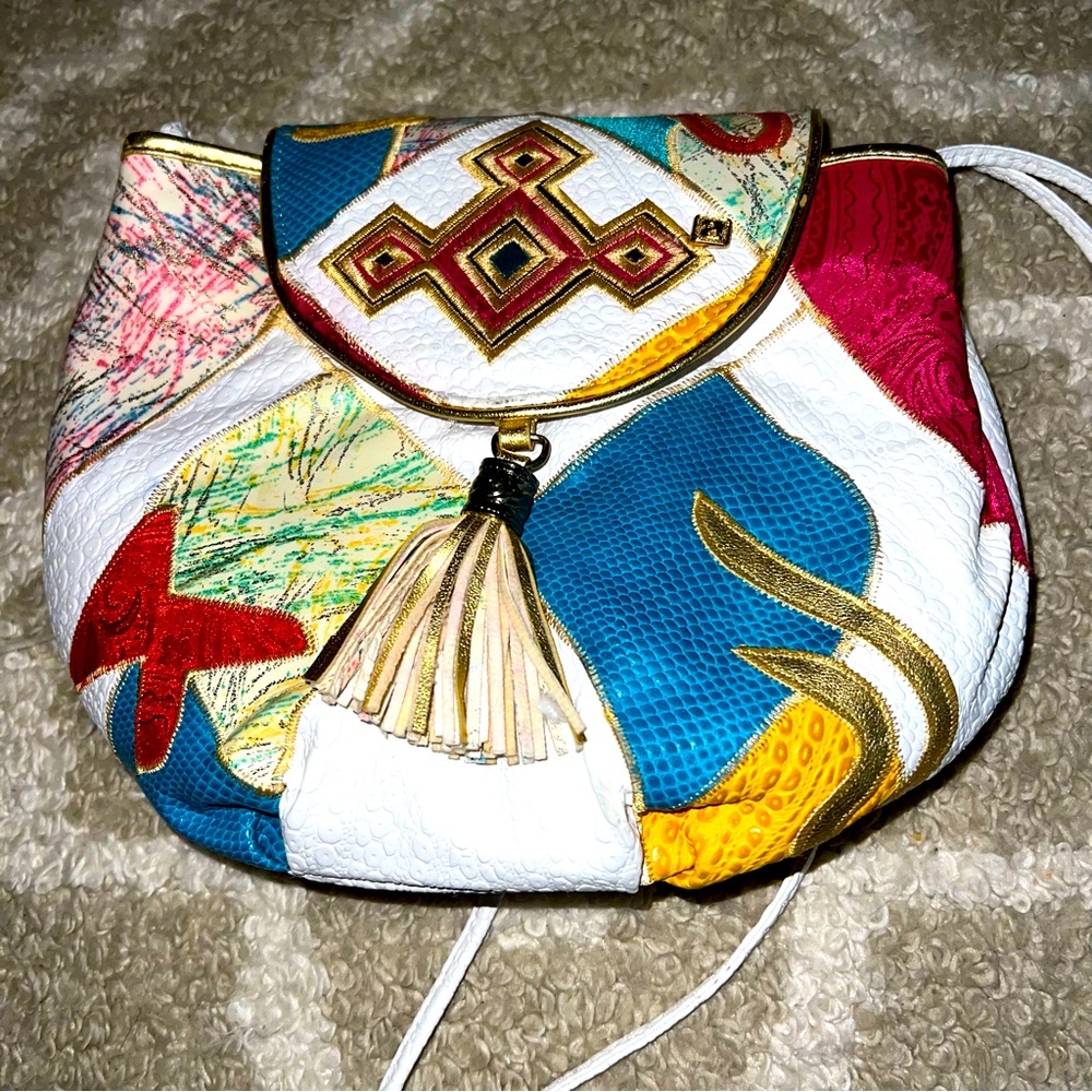 Colorblock Tassel Crossbody Bag - White Multi